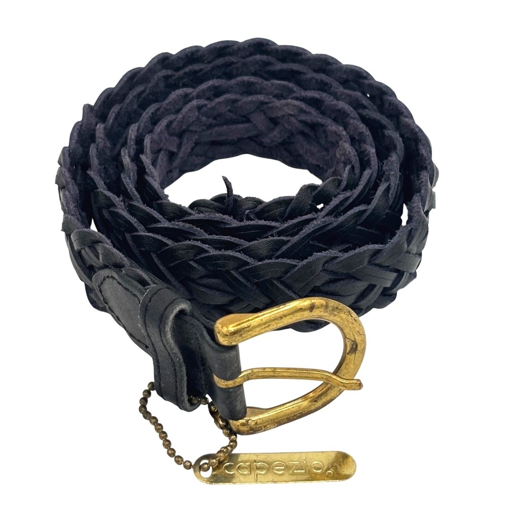 Capezio Black Braided Genuine Leather Belt XXL Brass Buckle Made in‎ Argentina
